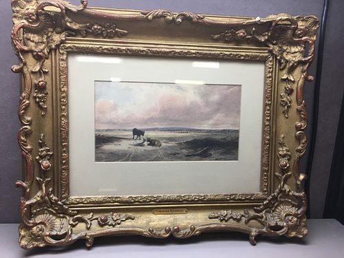 Vintage Signed Watercolor Painting by Theodore Rousseau 1939 - COWS