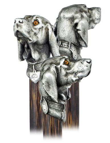 Silver Hound Head Cane