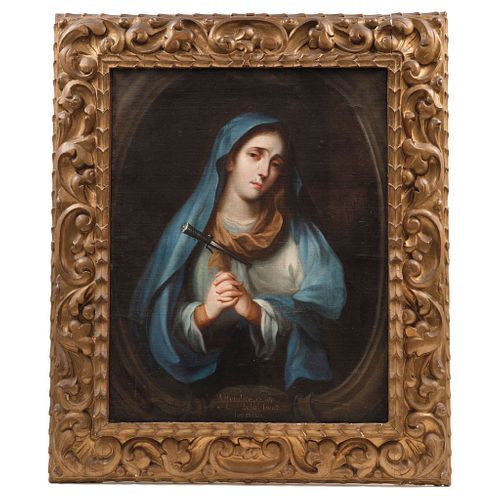 JOSÉ DE ALCÍBAR, Our Lady of Sorrows, Oil on canvas, Signed