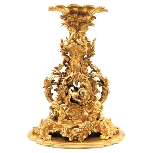 Votive Candle Holder, 19th century, Cast in bronze and decorated with plant motifs and cherubs.