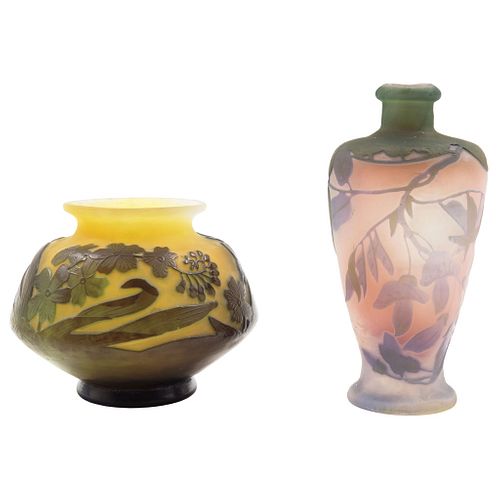 EMILE GALLÉ. France, 19th-20th century, Vase and Perfume Bottle, ART NOUVEAU style cameo crystal, Signed