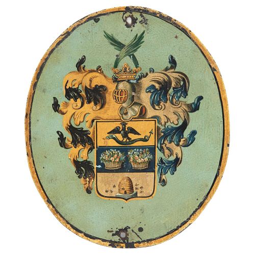 Heraldic Coat of Arms, Mexico, 17th century, Oil and gold powder on sheet.