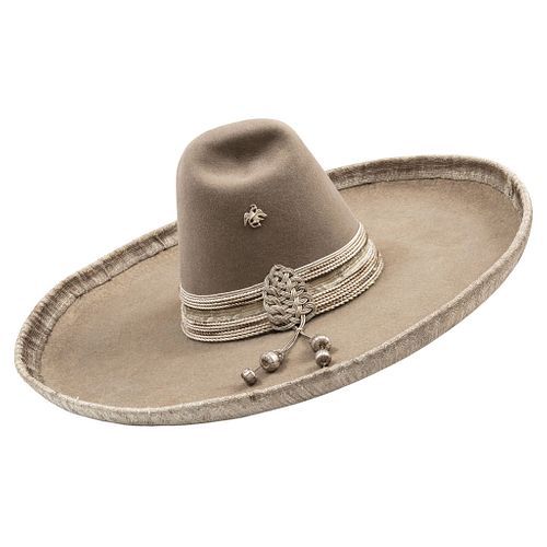 Charro Hat, Mexico, 20th century, Made of gray felt, Decorated with silver cord