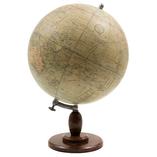 Globe, France, Early 20th century, GIRARD, BARRÉRE ET THOMAS, Made of cardboard on a wooden base.