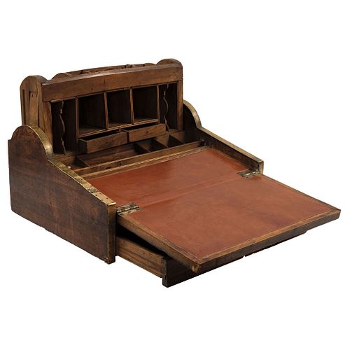 Travelling Writing Desk, 19th century, Carved wood with metal details