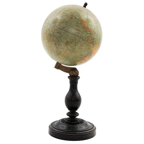 Globe, Early 20th century, Made of cardboard with a carved wooden base.