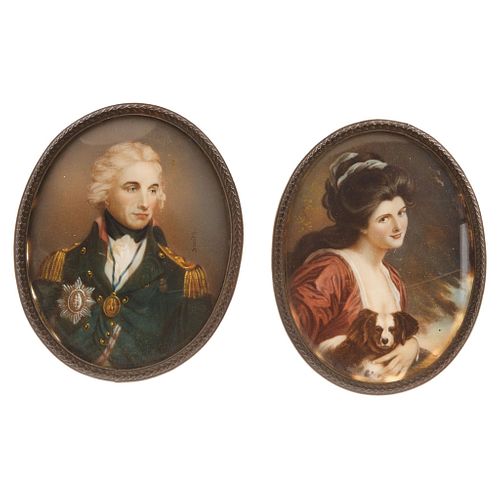 Pair of Miniatures, Europe, 19th century, Portrait of gentleman and Portrait of Lady, Gouache on ivory sheet, Both signed