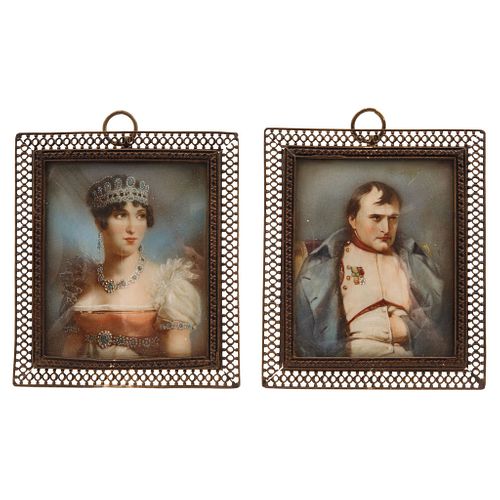Pair of Miniatures, Europe, 19th century, Portrait of Josephine and Portrait of Napoleon. Gouache on ivory sheet. Signed.
