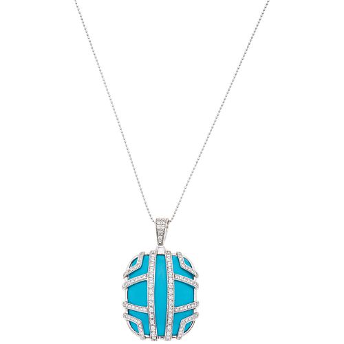 CHOKER AND PENDANT WITH TURQUOISE AND DIAMONDS. PLATINUM AND 18K WHITE GOLD. DI MODOLO  FAVOLA COLLECTION