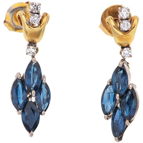 SAPPHIRES AND DIAMONDS EARRINGS. 14K YELLOW AND WHITE GOLD