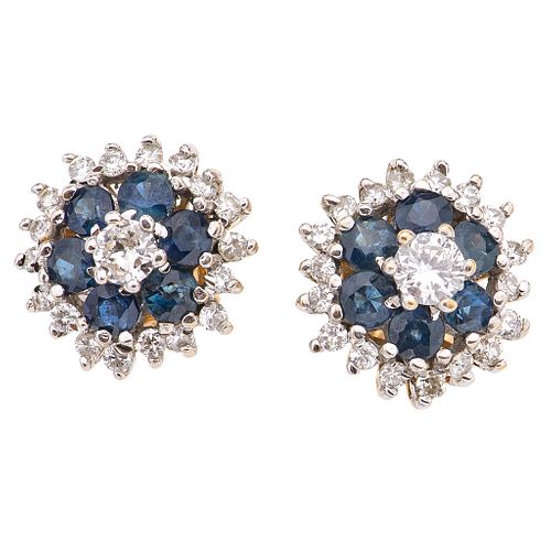 SAPPHIRES AND DIAMONDS STUD EARRINGS. 14K YELLOW GOLD