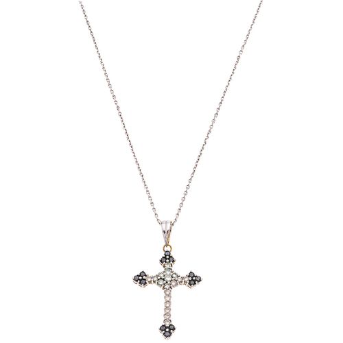 CHOKER AND CROSS WITH DIAMONDS. 14K AND 18K  WHITE GOLD