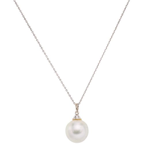 NECKLACE AND PENDANT WITH CULTURED PEARL. 14K WHITE GOLD