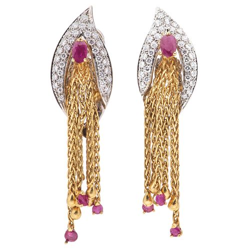 RUBIES AND DIAMONDS EARRINGS. 18K WHITE AND YELLOW GOLD
