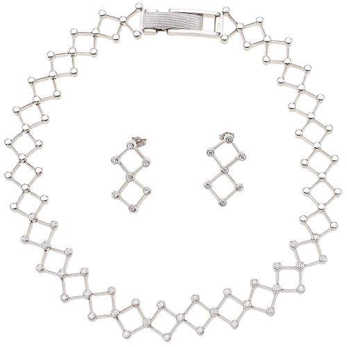 CHOKER AND EARRINGS SET WITH DIAMONDS. 18K AND 14K WHITE GOLD