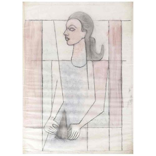 CARLOS MÉRIDA, La niña del triángulo, Signed, Graphite pencil, watercolor, and pastels on tracing paper, 32.6 x 23.8" (83 x 60.5 cm), Certificate