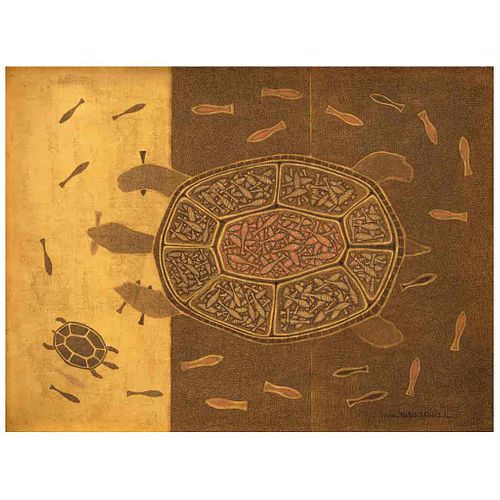 MARIO RANGEL, El sueño de la tortuga, Signed, Oil on canvas on fibercel, 11.8 x 15.7" (30 x 40 cm)