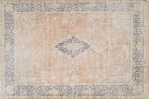 White Washed Wool Kerman Carpet