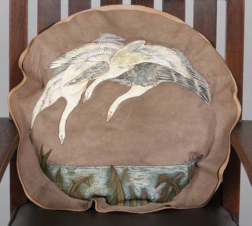Elizabeth Burton Ornamental Leather-Work Pillow c1905