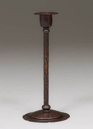 Single Roycroft Hammered Copper Candlestick
