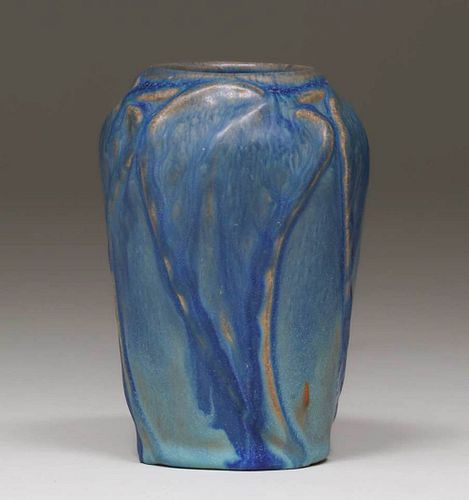 Van Briggle Matte Blue Leaves Vase 1918