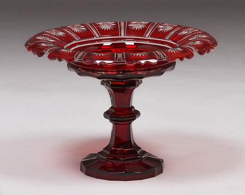 Cranberry Crystal Pedestal Fruit Bowl
