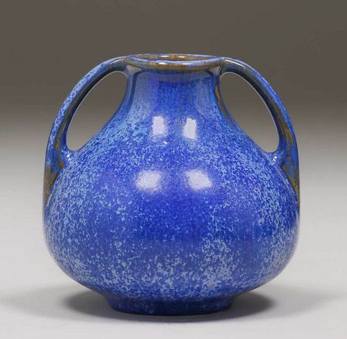 Fulper Pottery Two-Handled Blue Crystalline Vase c1920