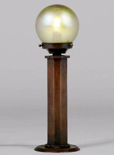 Prairie School Hammered Copper Six-Sided Lamp c1910