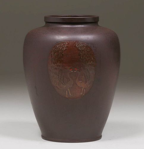 Japanese Bronze Peacock Vase c1910