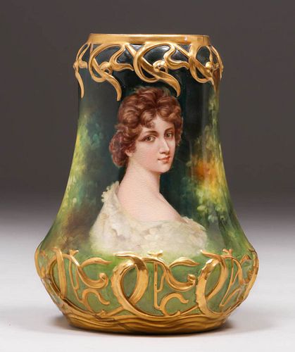Amphora Pottery Painted Portrait Vase c1900