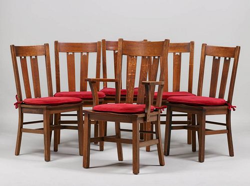 Set of 6 Grand Rapids Cutout Dining Chairs c1910
