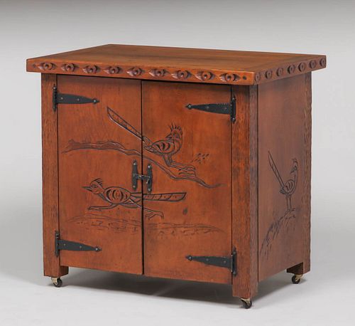 Navajo WPA Hand-Carved New Mexican Road Runner Cabinet