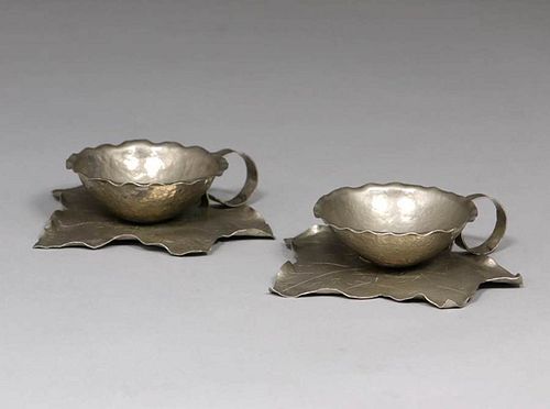Pair of Arts & Crafts Hand Hammered Pewter Bowls c1920s