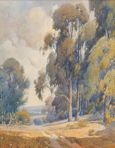 Large Percy Gray Watercolor Eucalyptus Path c1910s