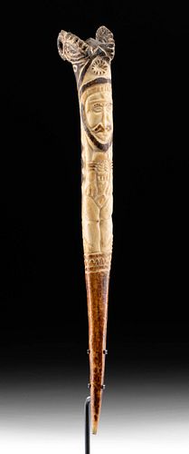 20th C. PNG Cassowary Bird Bone Spoon Figural