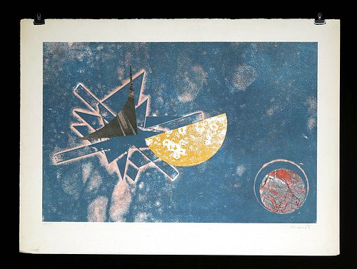 1950s Joan Joseph Tharrats Lithograph w/ Collage