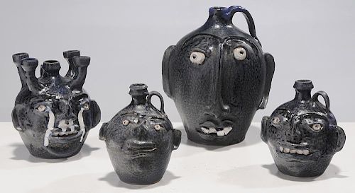 Four Marvin Bailey Pottery Face Jugs