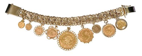 14kt. Bracelet with Gold Peso Charms