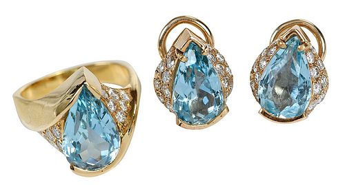 14kt. Diamond & Aquamarine Ring and Earrings