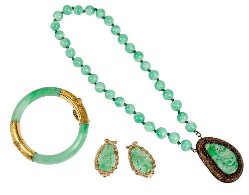 Three Pieces Green Hard Stone Jewelry