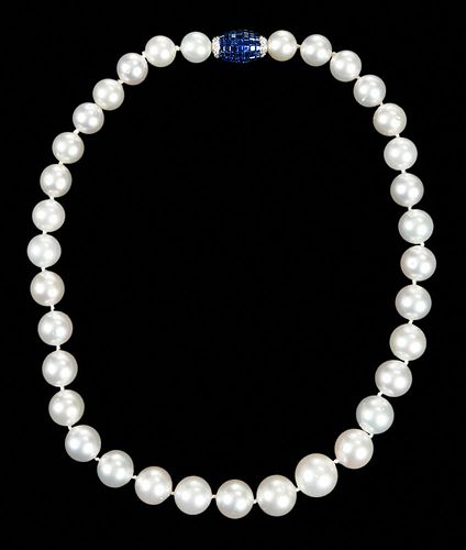 Pearl Necklace and Platinum Gemstone Clasp