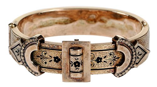 Antique Gold and Enamel Hinged Bracelet