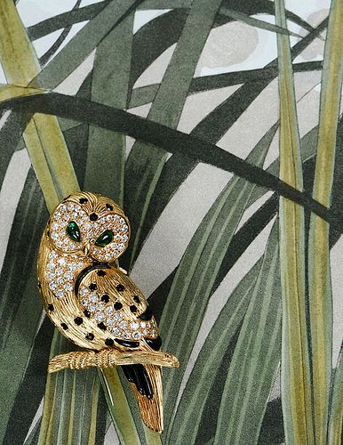 Van Cleef & Arpels 18kt. Gemstone Owl Brooch