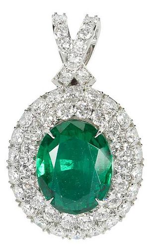 Platinum, Emerald and Diamond Pendant