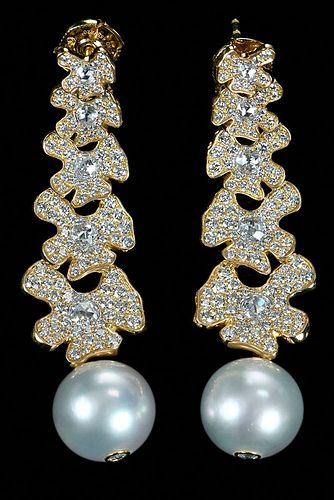 David Yurman 18kt. Diamond and Pearl Earrings