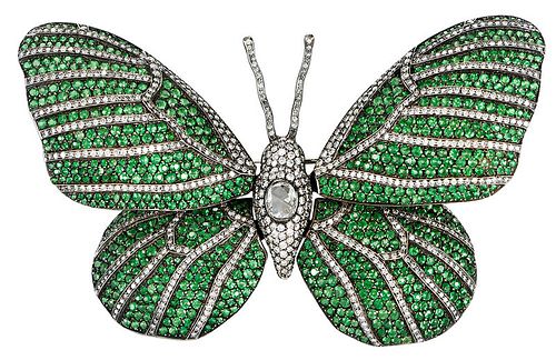 18kt. Diamond and Gemstone Butterfly Brooch