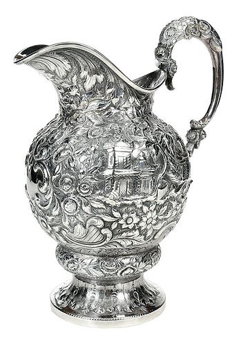 Samuel Kirk Repousse Coin Silver Water Pitcher