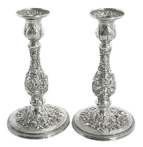 Pair Sterling Repousse Candlesticks