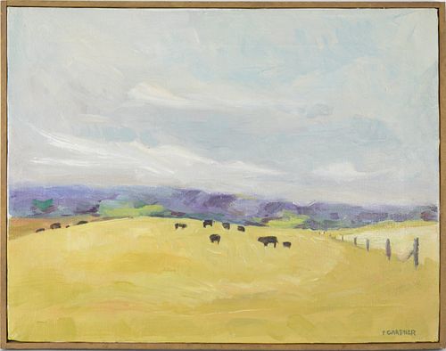 Pat Gardner (1926-2001) Oil on Canvas "Nantucket Pastural Landscape with Cattle"