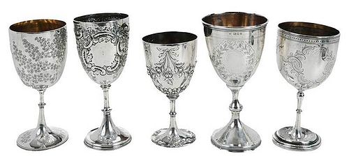 Five English Silver Goblets